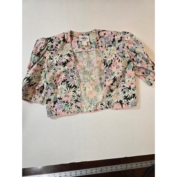 Lanz Originals VTG Floral Bolero Jacket Cropped Puff Sleeve Pink Size 6 - Picture 1 of 7